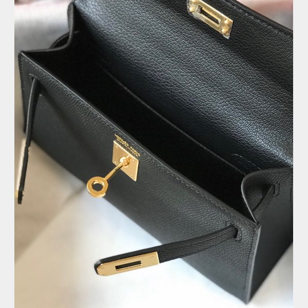 Hermes Mini Kelly Black Perfect Handbag Epsom leather