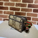 Gucci UK 696075 Copy Jumbo GG mini bag in camel and ebony GG canvas