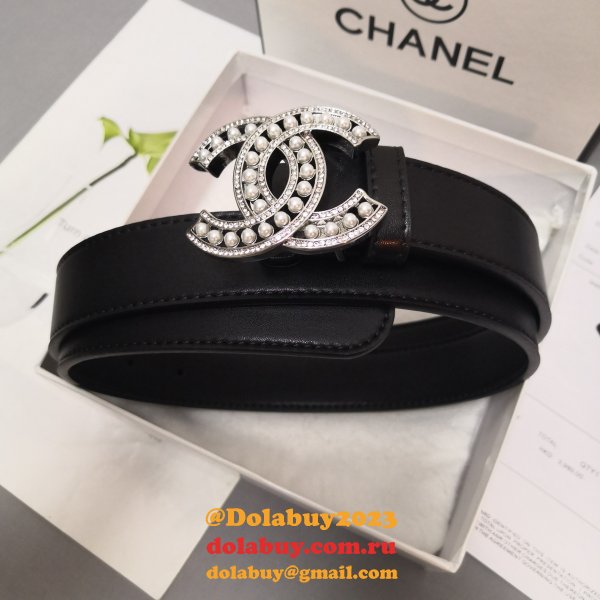 Luxury 1:1 Mirror CC Double C Belt Black Width 3.0cm 1137