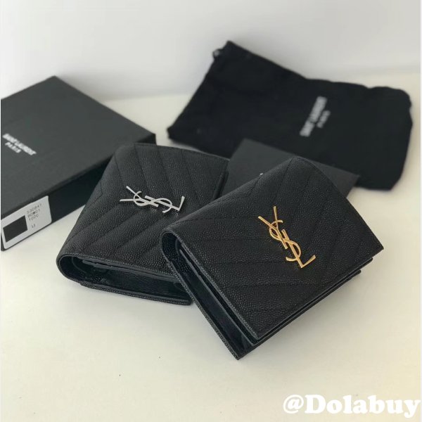 Fashion YSL Saint Laurent Short MONOGRAM 459738 Black Wallet