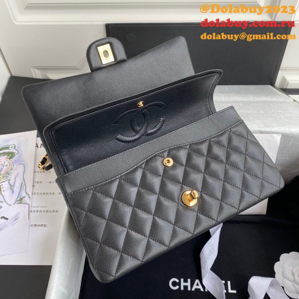 CC Designer 25.5CM Classic Flap Bag Caviar Leather Black A01112