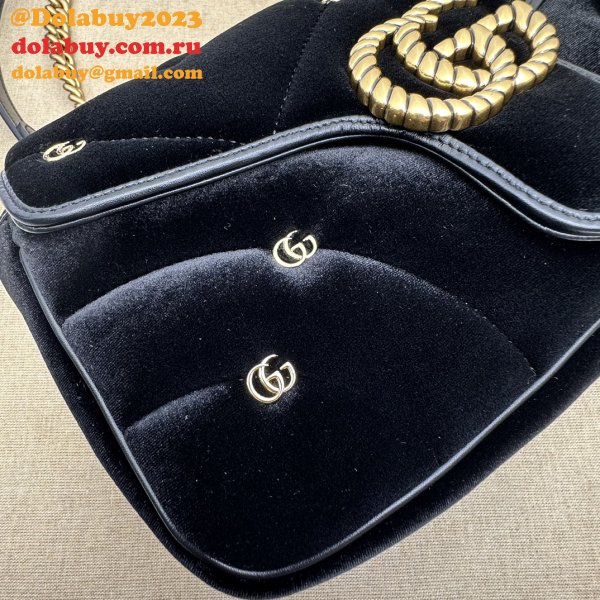 Black Velvet 443497 Gucci GG Marmont Matelassé Shilder 1:1 Mirror Bag