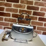 China Gucci 1:1 Mirror Bamboo 1947 675797/686864 top handle Silver bag