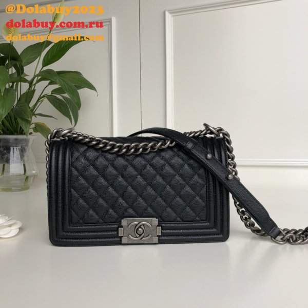 AAA+ CC Le Boy  Luxury Best Black Bags Caviar 25cm