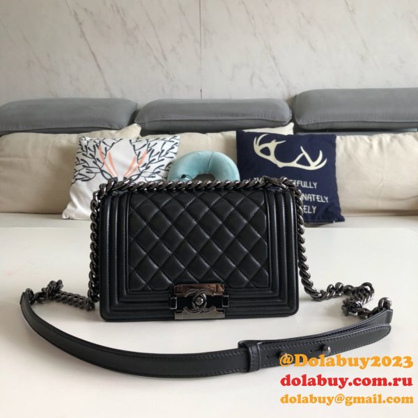 High Quality CC Le Boy 7 Star Best Black Bags lambksin 20cm