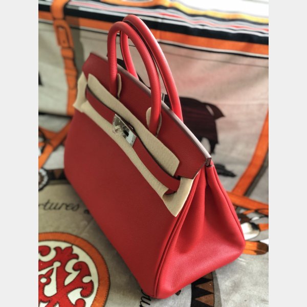 Hermes Birkin Epsom leather Handbags Red Silver Inspired