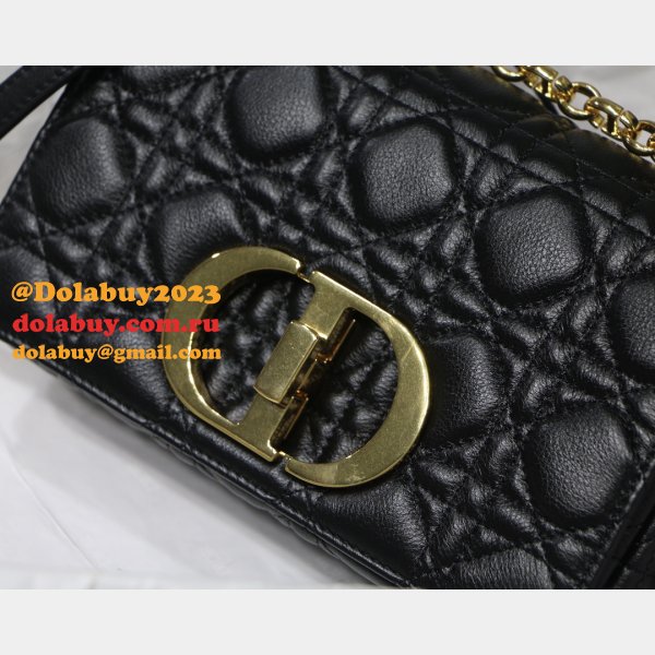 Copy Dior Caro 20cm Bag Black Supple Cannage Calfskin