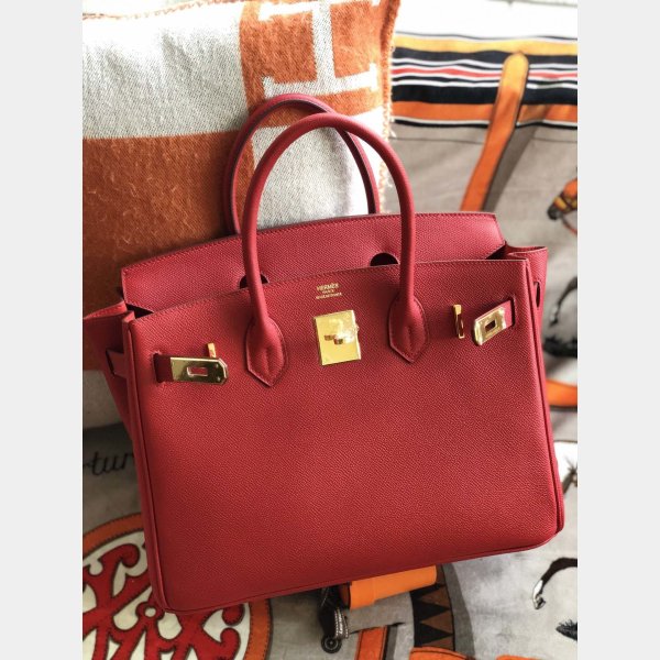 Hermes Birkin Epsom leather Handbags Red Golden Replica