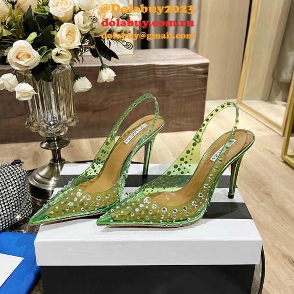 Replica Aquazzura Copy Pointed Toe Rhinestone Sandals Heel Shoes