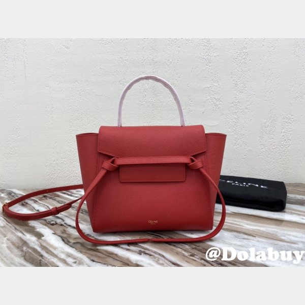 Celine Luxury nano belt red bag in grained calfskin