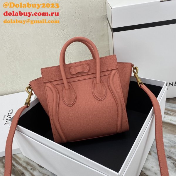 Duplicate Celine Pink Nano Luggage bag in drummed calfskin