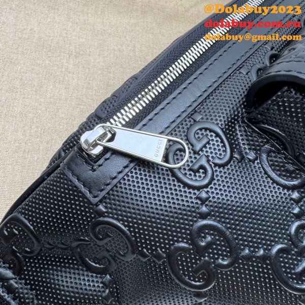 Gucci Cheap 645093 GG Embossed Belt Black/White Designer Bag