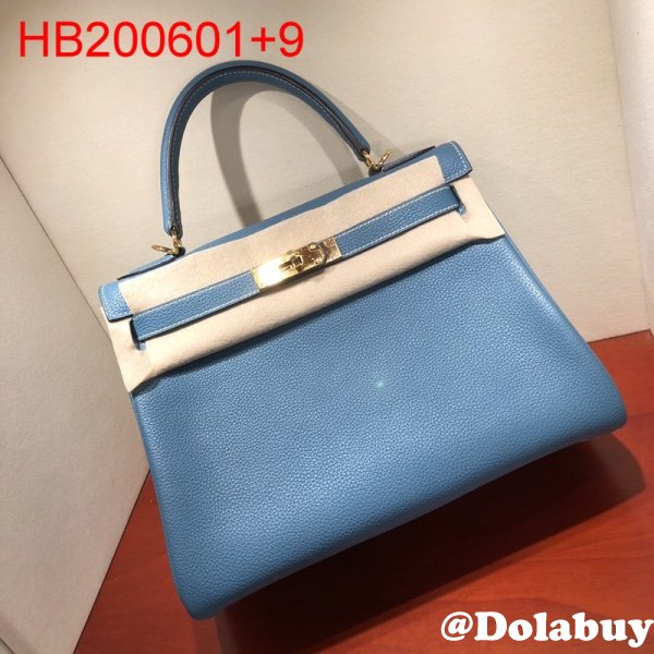 Hermes Kelly 32cm Togo leather Blue Duplicate