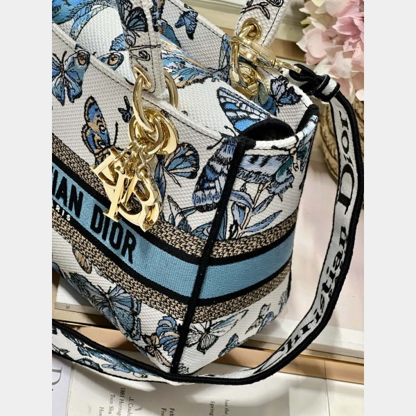 Blue/Pink Christian Dior Copy 9027 Five Grid Embroidery Lady Bag