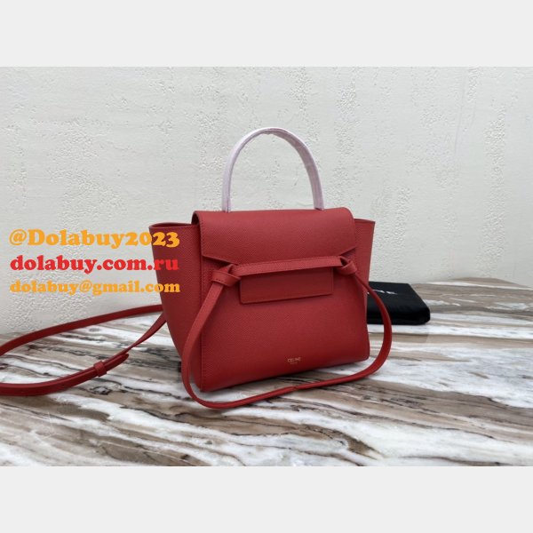 Celine Luxury nano belt red bag in grained calfskin