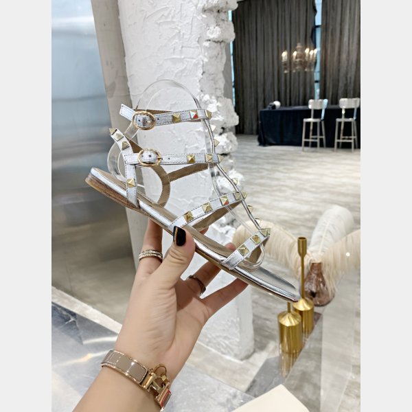 Copy VALENTINO ROCKSTUD FLAT CALFSKIN SANDAL WITH STRAPS