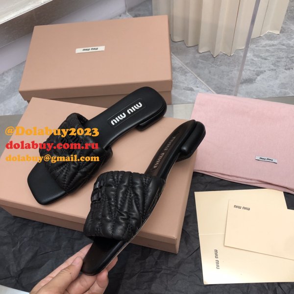 Wholesale High Quality bag Miu Miu Copy Flat Sandals and Slippers Shoes