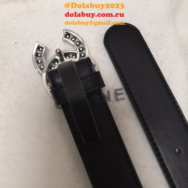 Luxury 1:1 Mirror CC Double C Belt Black Width 3.0cm 1137