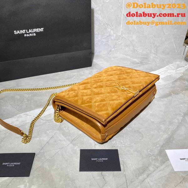 Saint Laurent Becky Small Brown Monogram 7 Star Quilted Shoulder