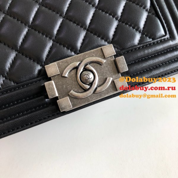 High Quality CC Le Boy 7 Star Best Black Bags lambksin 20cm