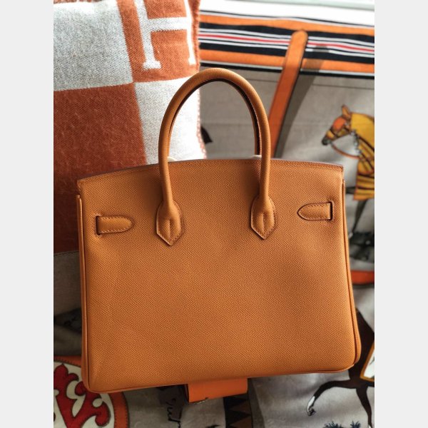 Hermes Birkin Epsom leather Handbags Orange Silver AAA+