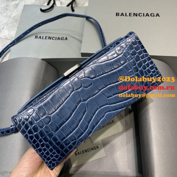 Balenciaga Hourglass New Copy Bag Crocodile Royal Blue