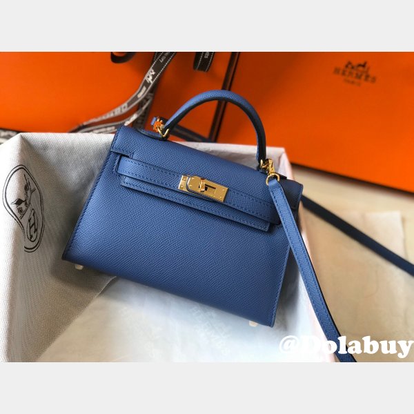 Hermes Blue Mini Kelly Cheap Handbag Epsom leather