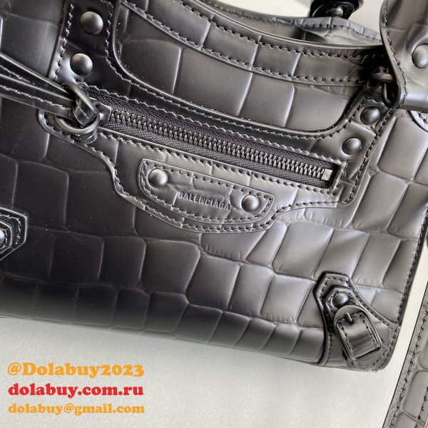 High Quality bag Balenciaga cuag black crocodile bag