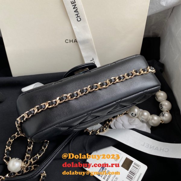 CC Knockoff Pearl CF Classic Flap 18cm Black/White Bags