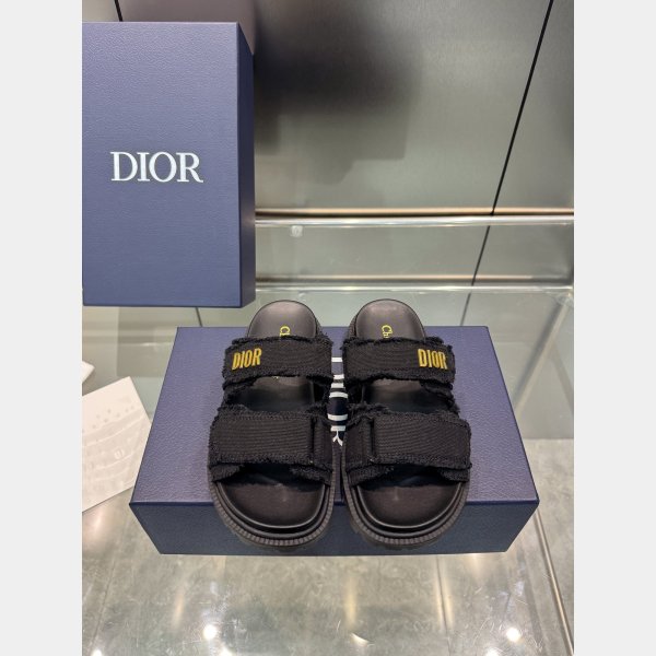 High Quality dior Fringed Cotton Canvas Dioract Slide Fake