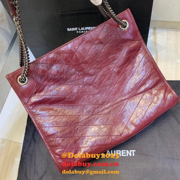 Copy YSL NIKI red shopping bag in crinkled vintage leather