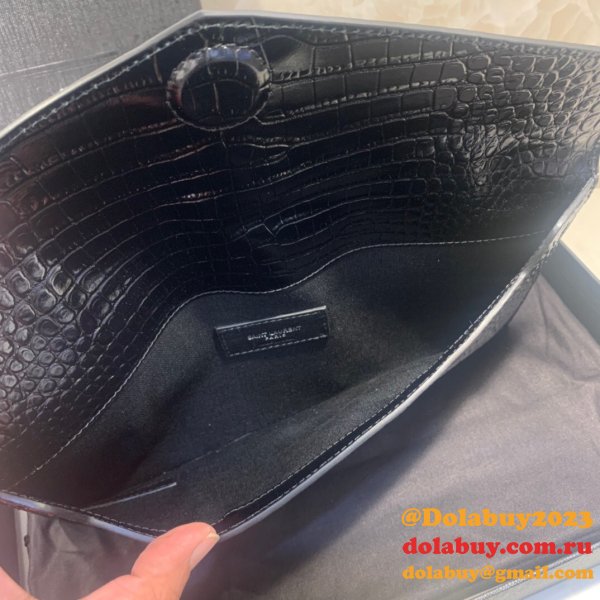 YSL Wholesale Clutch in embossed crocodile shiny black leather