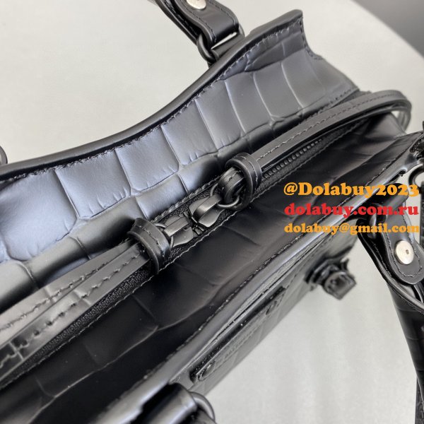 High Quality bag Balenciaga cuag black crocodile bag