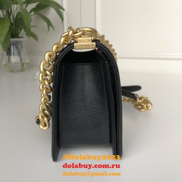 AAA+ CC Le Boy  Luxury Best Black Bags Caviar 25cm