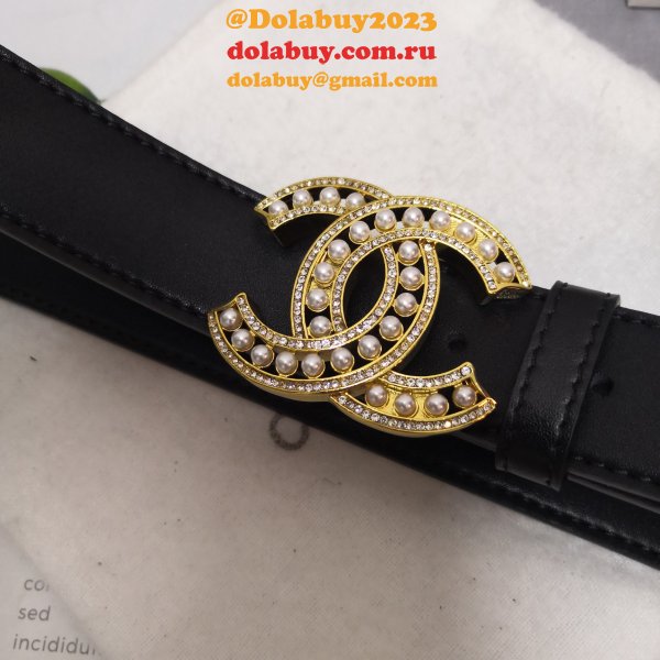 Luxury 1:1 Mirror CC Double C Belt Black Width 3.0cm 1137