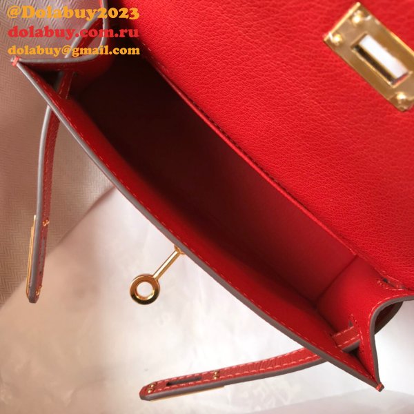 Designer Hermes Red Mini Kelly Handbag Epsom leather