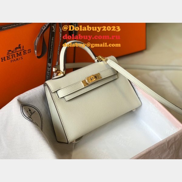 Knockoff Hermes Mini Kelly Handbag Epsom leather Off white