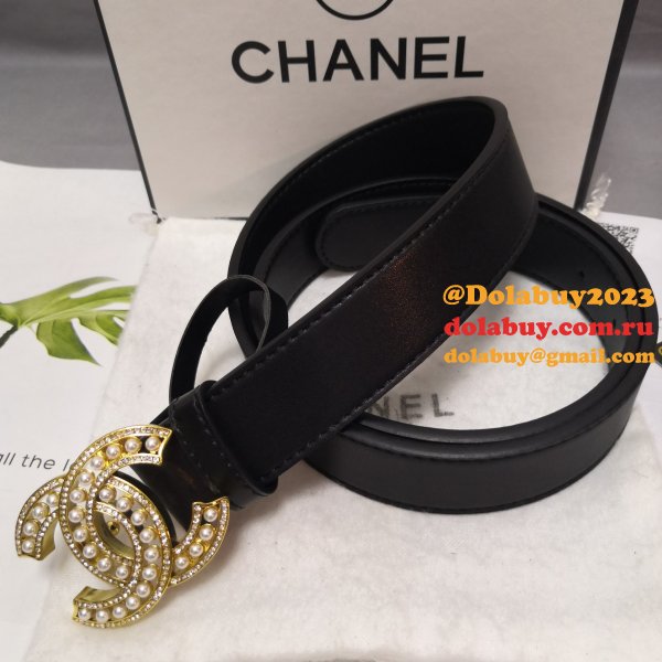 Luxury 1:1 Mirror CC Double C Belt Black Width 3.0cm 1137