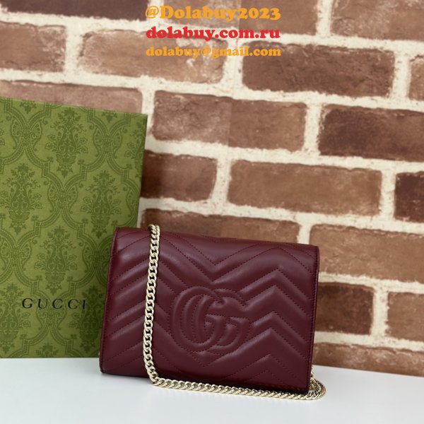 Gucci Cheap GG Marmont Chain Wallets 474575 Red Bag