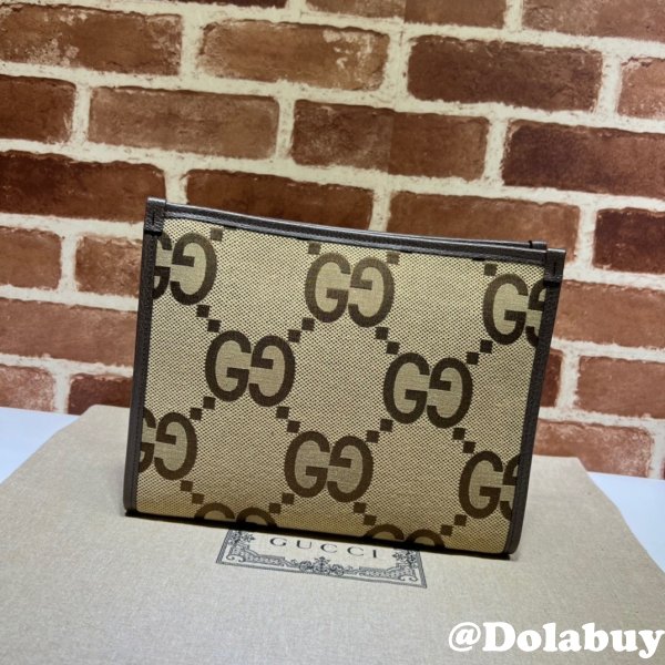 Gucci 1:1 Mirror 699318 Clutches Jumbo GG pouch camel ebony GG canvas