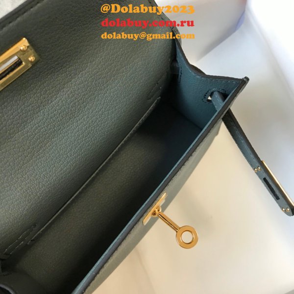 Hermes Duplicate Mini Kelly Epsom leather ArmyGreen Bags