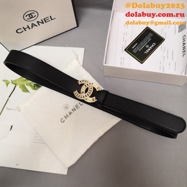 Luxury 1:1 Mirror CC Double C Belt Black Width 3.0cm 1137