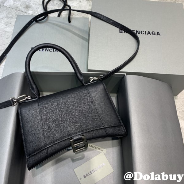 Perfect Balenciaga Hourglass Top Handle Bag Lychee pattern black