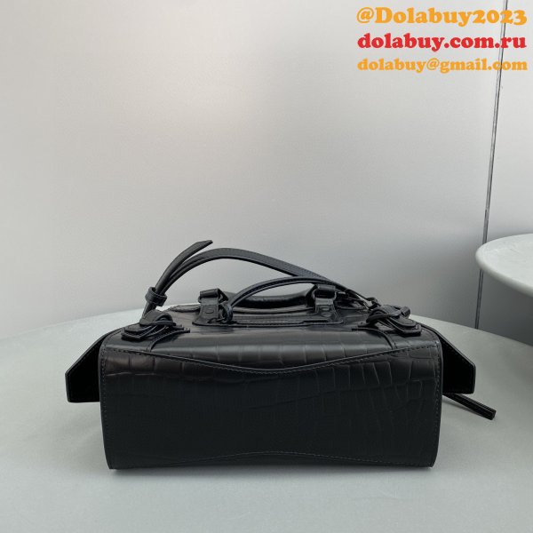 High Quality bag Balenciaga cuag black crocodile bag