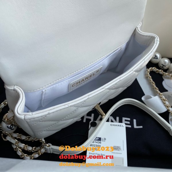 CC Knockoff Pearl CF Classic Flap 18cm Black/White Bags