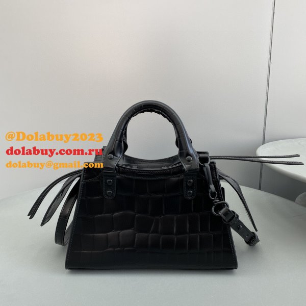 High Quality bag Balenciaga cuag black crocodile bag