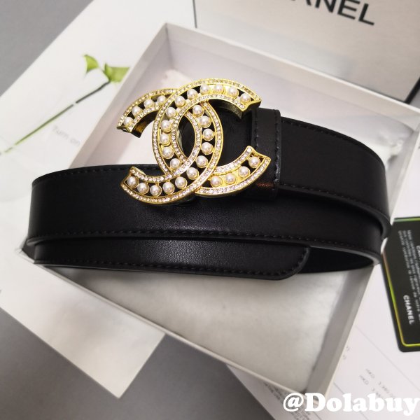 Luxury 1:1 Mirror CC Double C Belt Black Width 3.0cm 1137