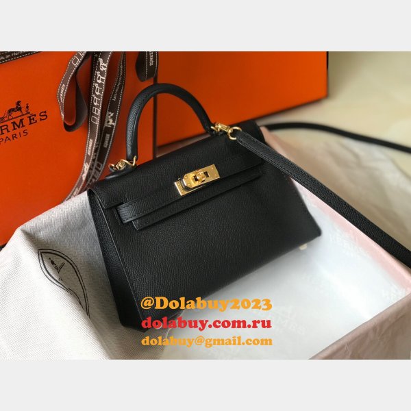 Hermes Mini Kelly Black Perfect Handbag Epsom leather