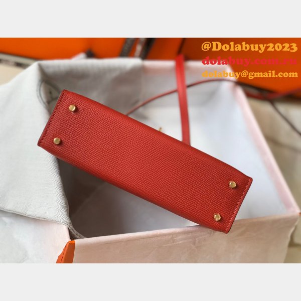 Designer Hermes Red Mini Kelly Handbag Epsom leather