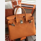 Hermes Birkin Epsom leather Handbags Orange Silver AAA+